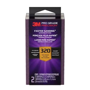 Pro Grade Precision 2.5 in. x 4.5 in. x 1 in. 320 Grit Faster Sanding Sanding Block Sponge (2-Pack)