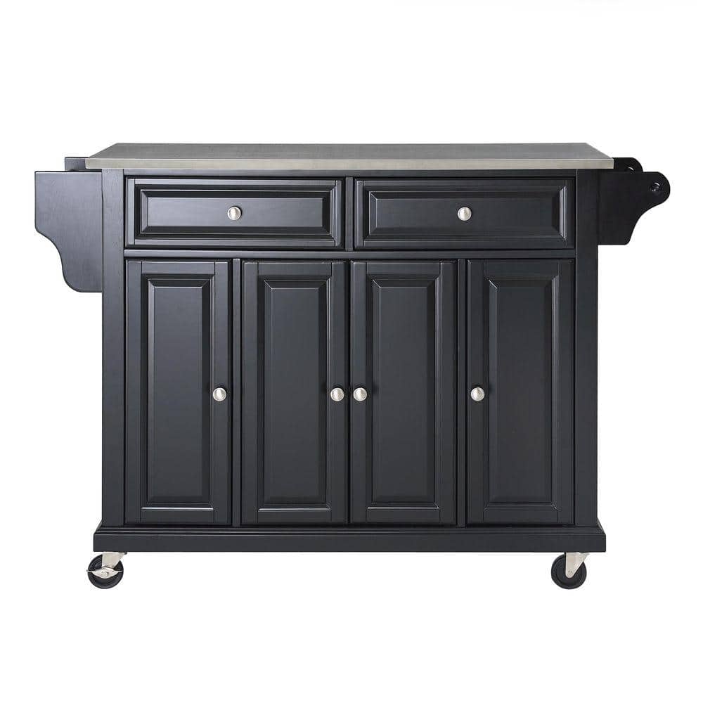 Black Stainless Steel Kitchen Cart with Spice Rack and Storage