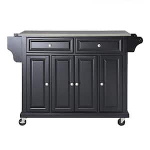 Full Size Black Kitchen Cart with Stainless Top