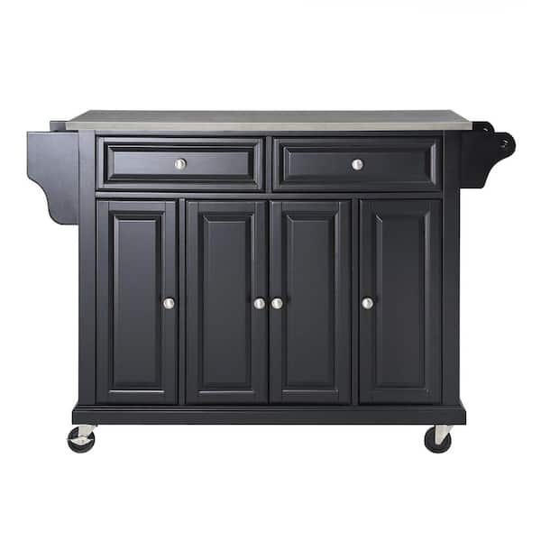 CROSLEY FURNITURE Full Size Black Kitchen Cart with Stainless Top