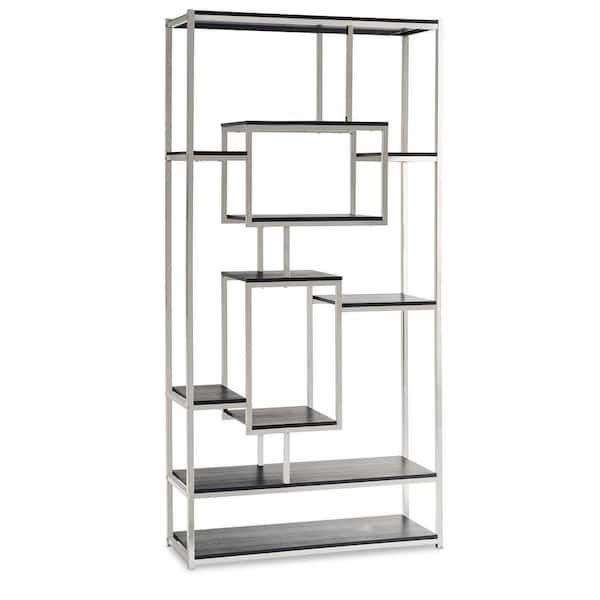 Picket House Furnishings Ezra 71 in. Chrome Wood 10-shelf Cube Bookcase with Geometric Design