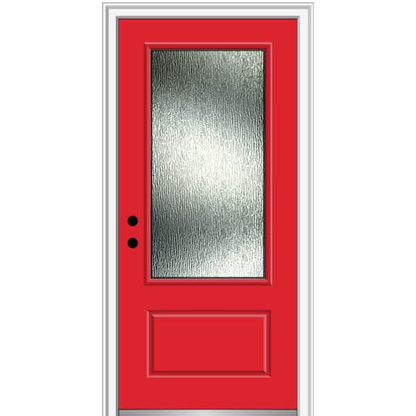 MMI Door Rain Glass 36 in. x 80 in. Right-Hand Inswing 3/4 Lite 1-Panel Painted Red Saffron Prehung Front Door, 6-9/16 in. Frame