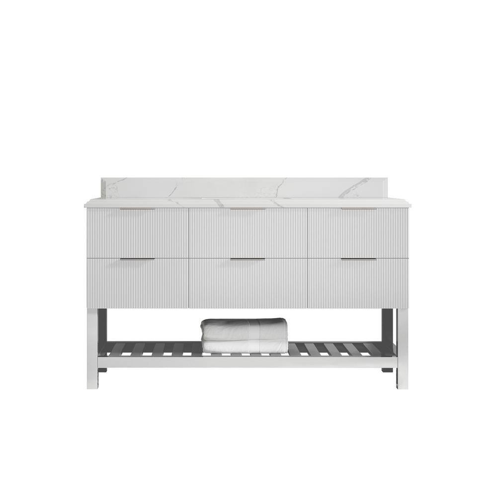 Catalina 60 in. Single Sink Freestanding Fine Grain Bath Vanity with Calacatta Laza Qt. Top Unassembled price history on PriceWatchPro