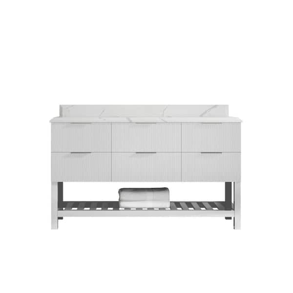 Willow Collections Catalina 60 in. Single Sink Freestanding Fine Grain Bath Vanity with Calacatta Laza Qt. Top Unassembled