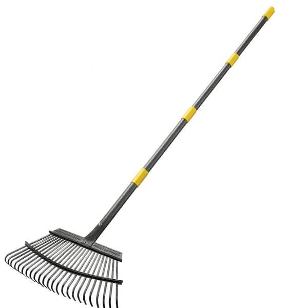 65 in. Steel Handle Metal Leaf Rake, 18 in. Wide Heavy Duty Garden Rake with 25-Tines for Lawn and Yard Cleanup