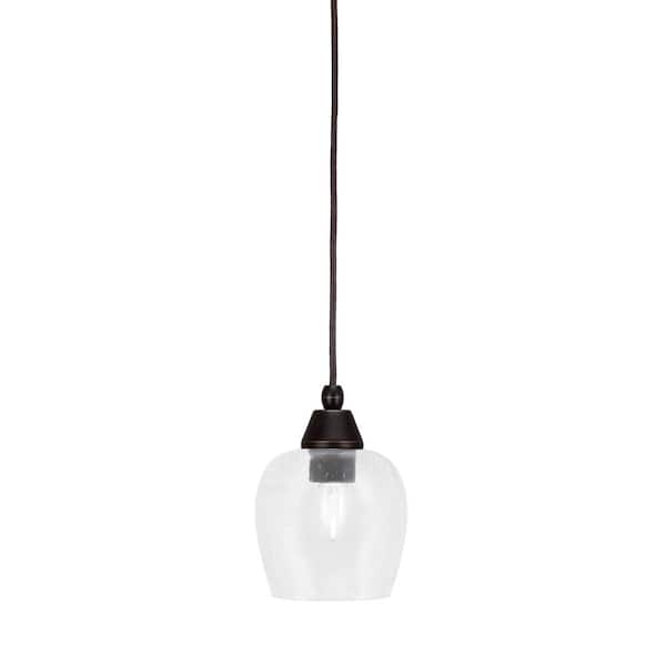 Unbranded Bryson 6 in. 1-Light Dark Granite Cord Pendant Light with 6 in. Clear Bubble Glass Shade, no bulb included