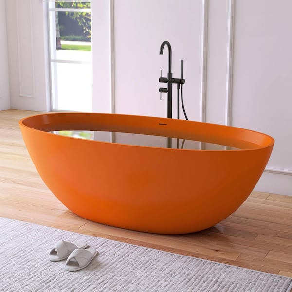 Eaton 65 in. x 30 in. Stone Resin Solid Surface Flatbottom Freestanding Soaking Bathtub in Orange