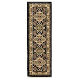 Lillian Navy/Multi 2 ft. x 6 ft. Southwest Tribal Medallion Wool/Nylon Blend Fringed-Edge Indoor Runner Area Rug