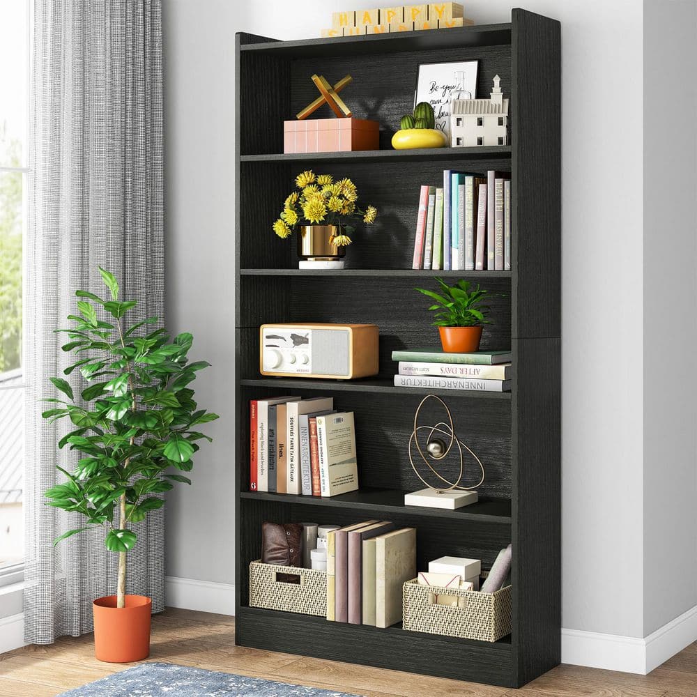 BYBLIGHT Eulas 72 in. Tall Black Wood 6-Shelf Standard