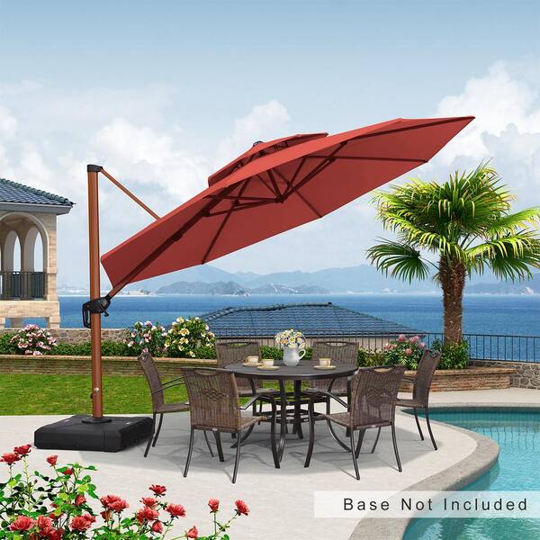 PURPLE LEAF 12 ft. Octagon All-aluminum 360° Rotation Wood pattern Cantilever Offset Outdoor Patio Umbrella in Brick Red