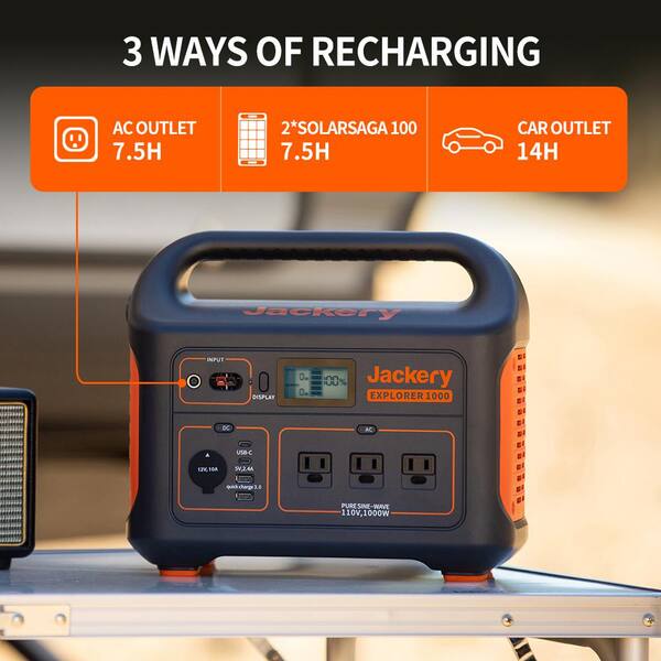 Jackery 00 Watt Peak Output Explorer 1000 Push Button Start Battery Generator With Ac Outlets Solar Generator For Outdoors Hte053 1000 The Home Depot
