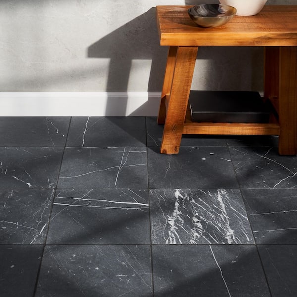 Heritage Nero 6 in. x 0.37 in. Tumbled Marble Floor and Wall Tile Sample