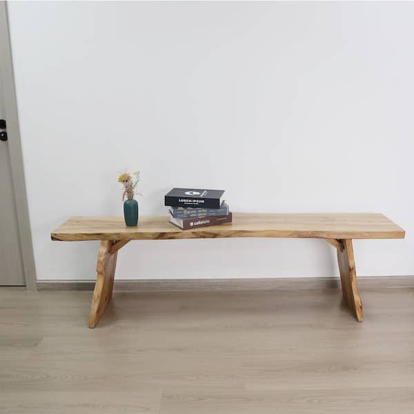 47.5 in. Natural Elm Solid Wood Bench Living/Dining Room Dual-Use Dining Bench, Indoor Wooden Long Bench