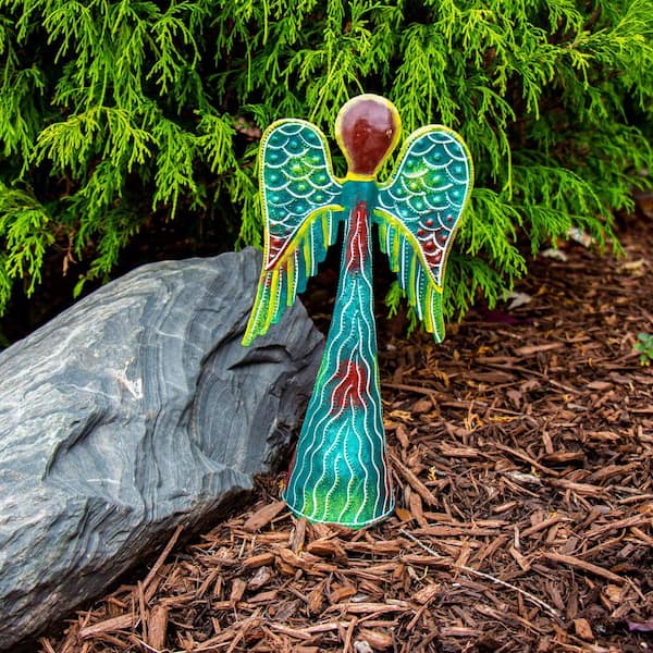 Global Crafts Green Standing Angel Haitian Steel Drum Sculpture