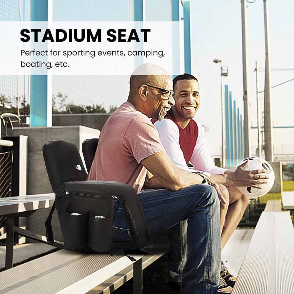 Black 20'' Portable Reclining Stadium Seat Chairs with Armrests, Set of 2
