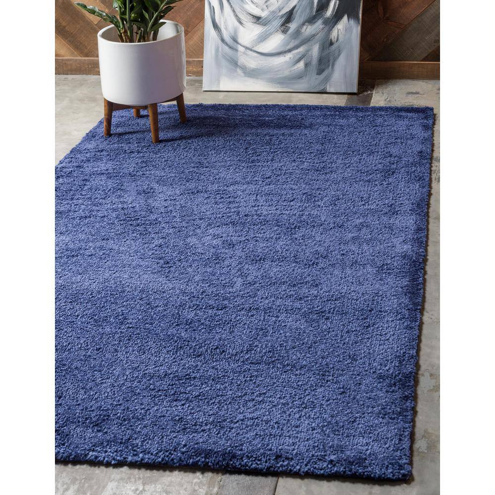 Navy Blue Solid Synthetic Rectangular Rug for Indoor Use