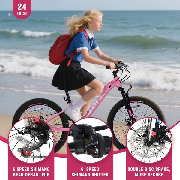Sudzendf 24 in. Pink 6-Speed Mountain Bike High Carbon Steel Frame