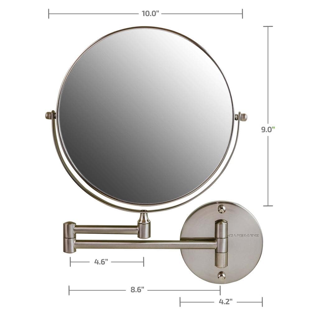 Nickel Brushed 9" Round Wall Mount Makeup Mirror with Extendable Arm