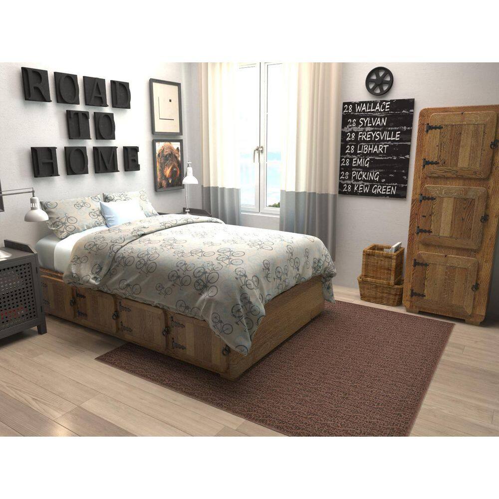Easy-Care 6'x6' Square Brown Stripe Outdoor Rug