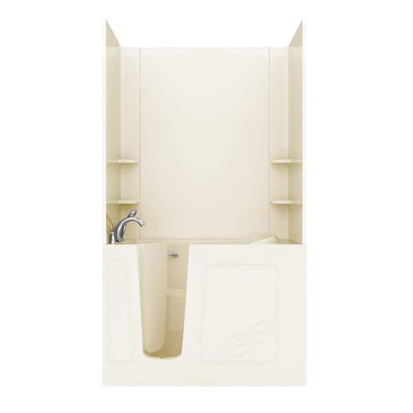 Unbranded NOVA Heated Rampart 4.5 ft. Walk-in Non-Whirlpool Bathtub with Easy Up Adhesive Wall Surround in Biscuit