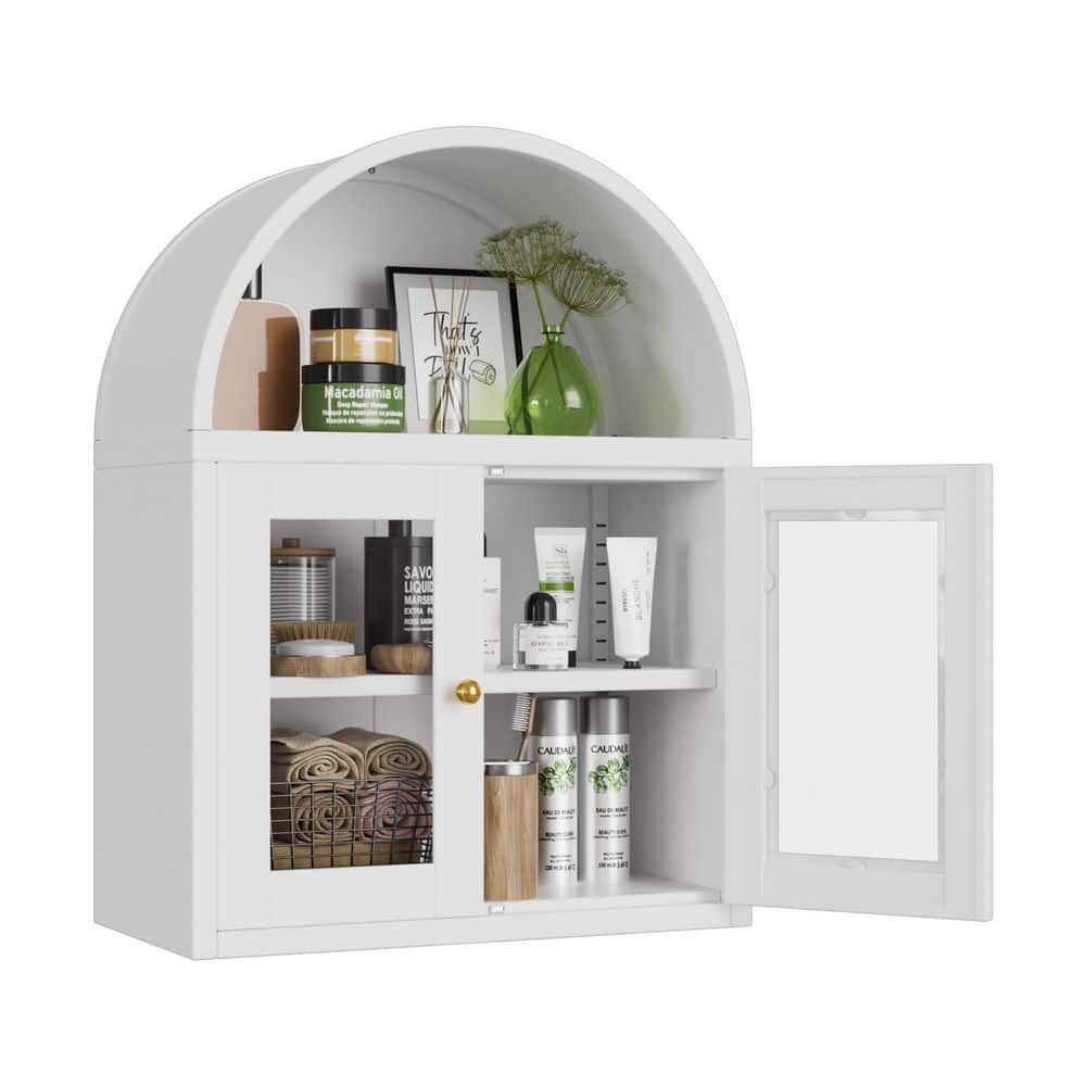 31 in. H x 24 in. W x 12 in. D Display Arched Wall Cabinet, Bathroom Wall Mounted Cabinet,Garage Wall Shelf in White price history on PriceWatchPro
