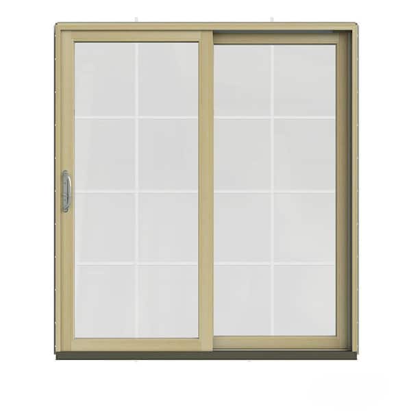 JELD-WEN 72 in. x 80 in. W-2500 Contemporary Desert Sand Clad Wood Right-Hand 8 Lite Sliding Patio Door w/Unfinished Interior