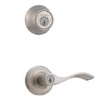 Balboa Satin Nickel Keyed Entry Door Handle and Single Cylinder Deadbolt Combo Pack featuring SmartKey and Microban
