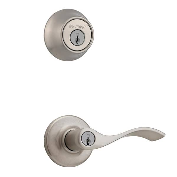 Kwikset Balboa Satin Nickel Keyed Entry Door Handle and Single Cylinder Deadbolt Combo Pack featuring SmartKey and Microban