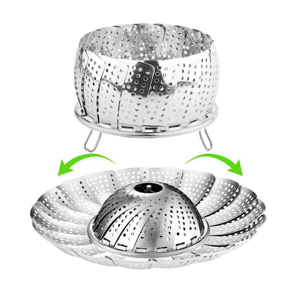 Stainless Steel Expandable Steamer Basket Silver with Removable Center Post for Vegetables Seafood Eggs Baby Food