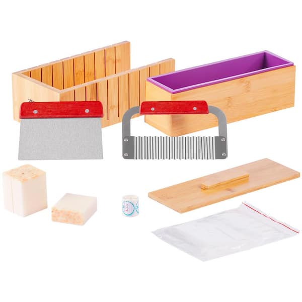 SKYSHALO Soap Making Kit, Bamboo Cutting Box and Inner Box with Silicone Mold, Stainless Steel Straight Cutter and Wavy Cutter