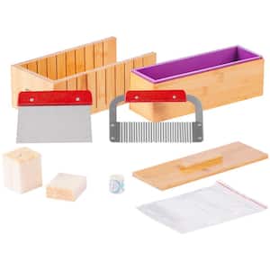 Soap Making Kit, Bamboo Cutting Box and Inner Box with Silicone Mold, Stainless Steel Straight Cutter and Wavy Cutter