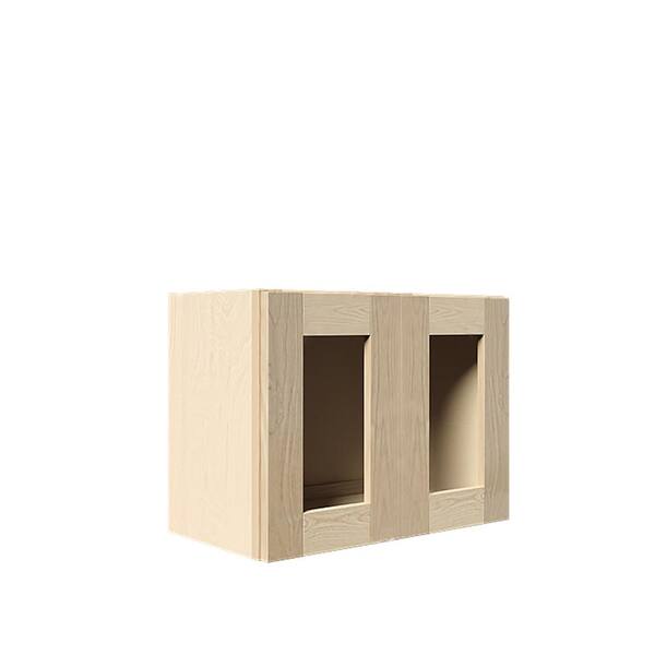 LIFEART CABINETRY Lancaster Shaker Assembled 24 in. x 12 in. x 12 in. Wall Cabinet with 2 Mullion Doors in Natural Wood