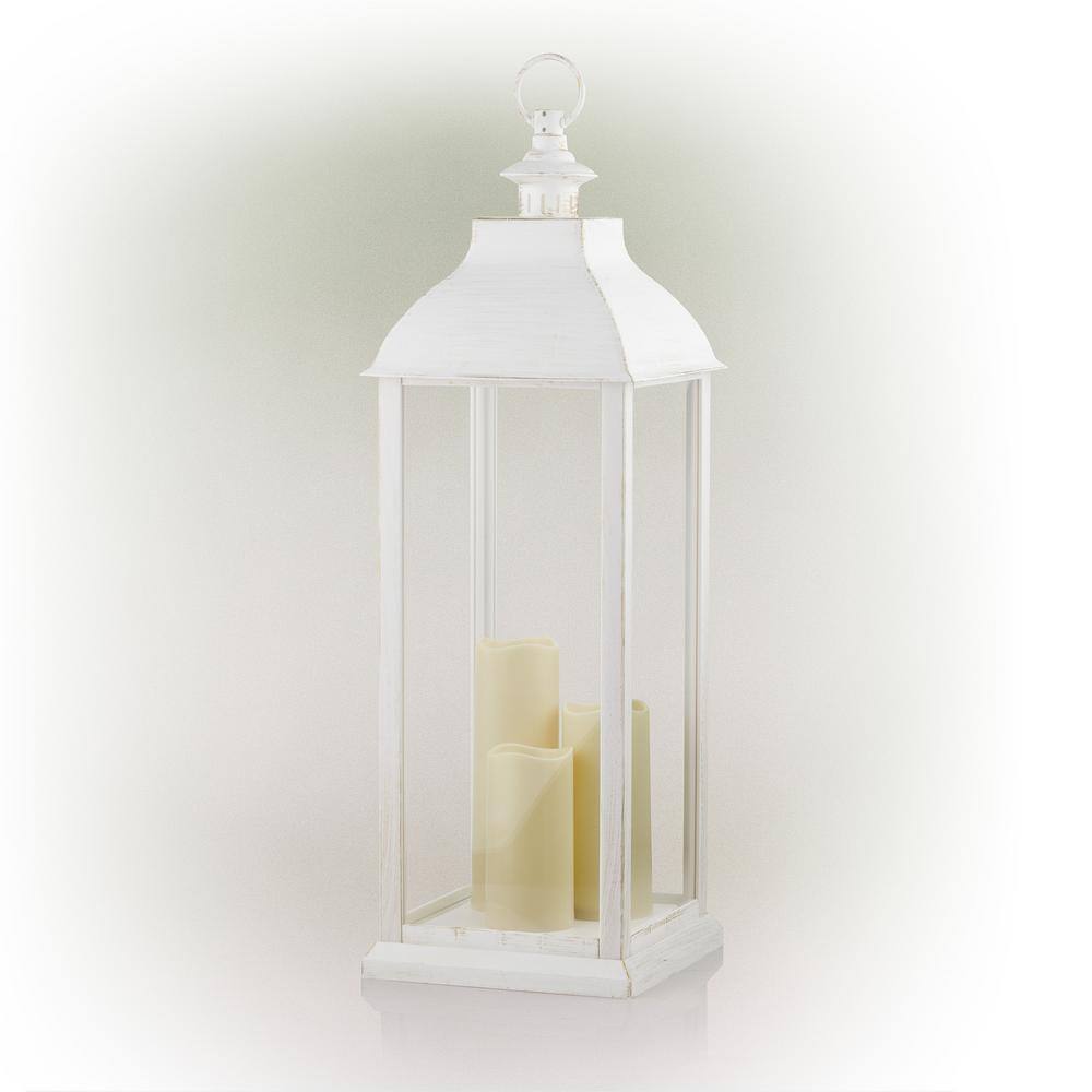 28'' White Outdoor Lantern with LED Candles