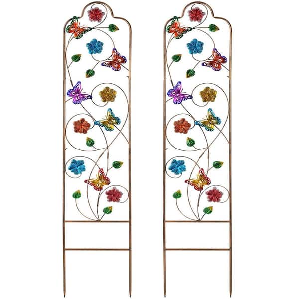 MOEPISY 2-Pack Metal-Garden-Trellis Plant-Support-Trellises Outdoor-60 in. H x 12 in. W Colorful Butterfly