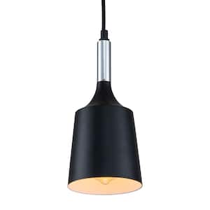 1-Light Black and White Pendant Light with Chrome Accents