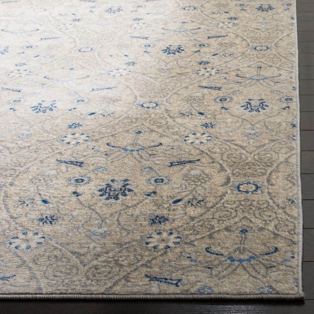 Elysian Light Grey/Blue Synthetic Rectangular Easy-Care Rug