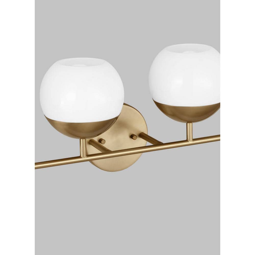 Satin Brass 4-Light Incandescent Vanity with Milk Glass Shades