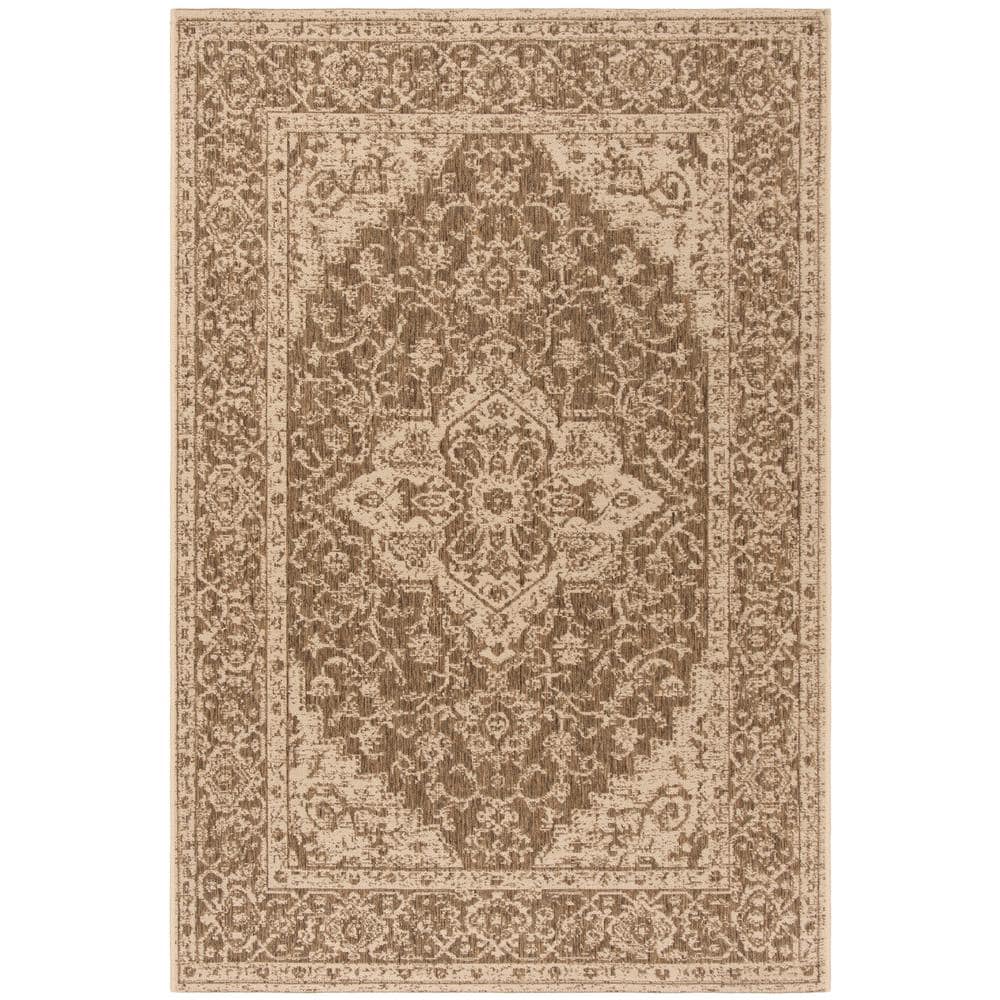Beige Cream Synthetic Rectangular Stain-Resistant Area Rug