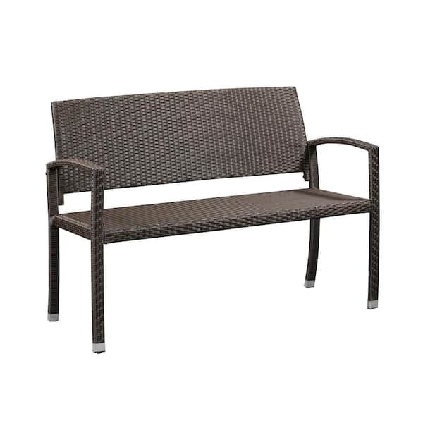 BALKENE HOME Miles 47 in. 2-Person Mocha All Weather Wicker Outdoor Patio Bench