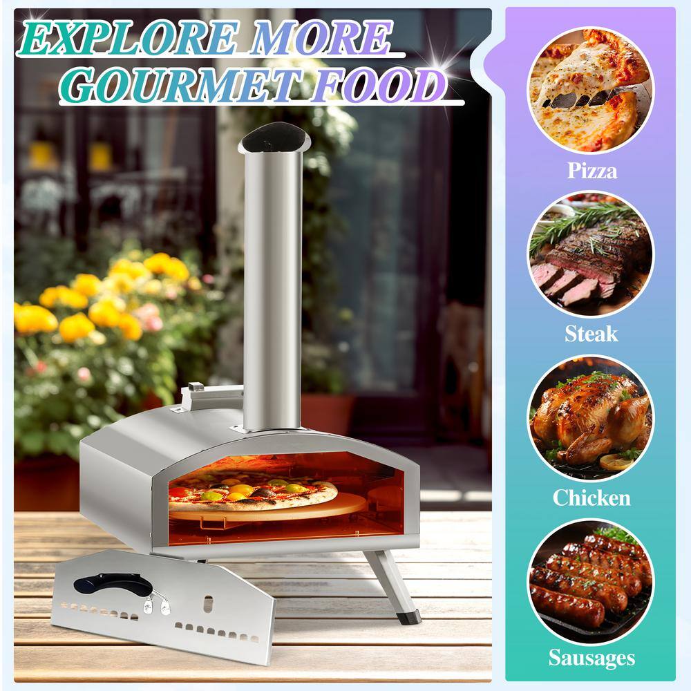 12-Inch Silver Stainless Steel Wood Fired Outdoor Pizza Oven