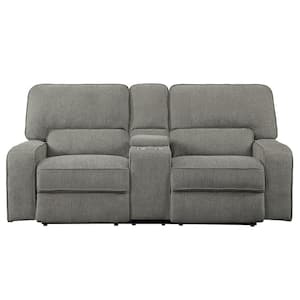 Amite 85 in. W Mocha Chenille Manual Double Reclining Loveseat with Center Console