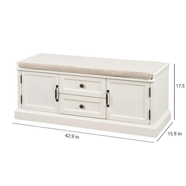 Asucoora Angelique White Storage Bench with 2-Drawers (43 in. W x 