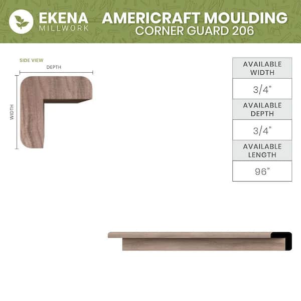 Ekena Millwork WM206 0.75 in. D x 0.75 in. W x 96 in. L Wood