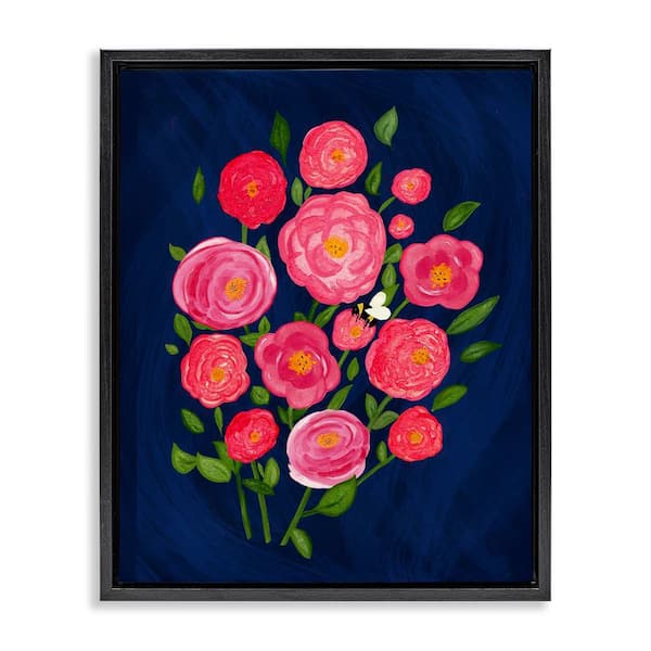 Stupell Industries Pink Poses Bunches by Michelle Ingari Designs Black Floater Frame Nature Graphic Art Print 31 in. x 25 in.