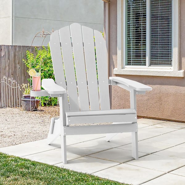 Sonkuki White Folding Adirondack Chair, Waterproof HIPS High Load Capacity Patio Chair with Wide Armrests (1-Piece)