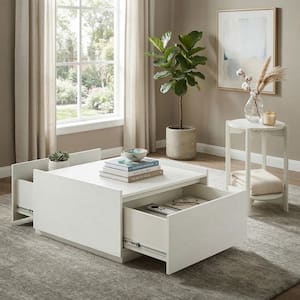 Elix 2-Piece 31.5 in. White Square Wood Coffee Table Set with Storage Drawers and Open Shelf