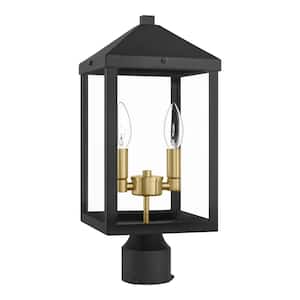 Marion 2-Lights 16 in. Black Metal Hardwired Weather Resistant Outdoor Post Light with No Bulbs Included