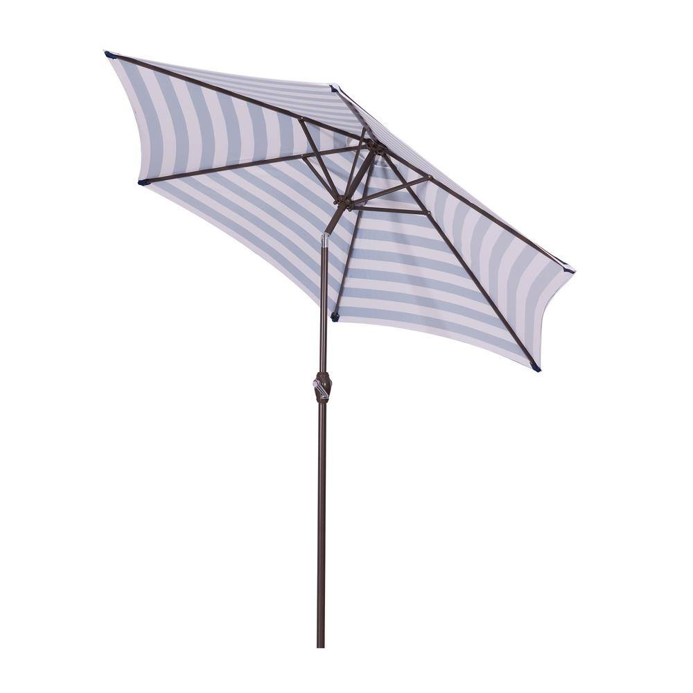 8.6 ft. Market Patio Umbrella with Push Button Tilt and Crank in Blue/White