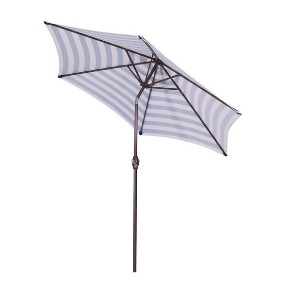 Unbranded 8.6 ft. Market Patio Umbrella with Push Button Tilt and Crank in Blue/White Stripes