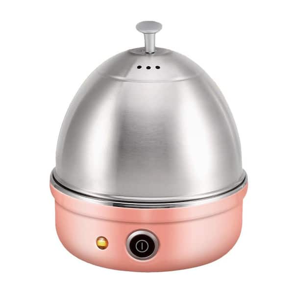7-Piece Pink Stainless Steel Rapid Egg Cooker Set with Auto Shut Off, Boil, Poach, Steam, Vegetable Steamer
